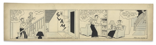 Chic Young Hand-Drawn Blondie Comic Strip From 1933 Titled A Neglected Bride -- Blondie & Dagwood Adjust to Married Life